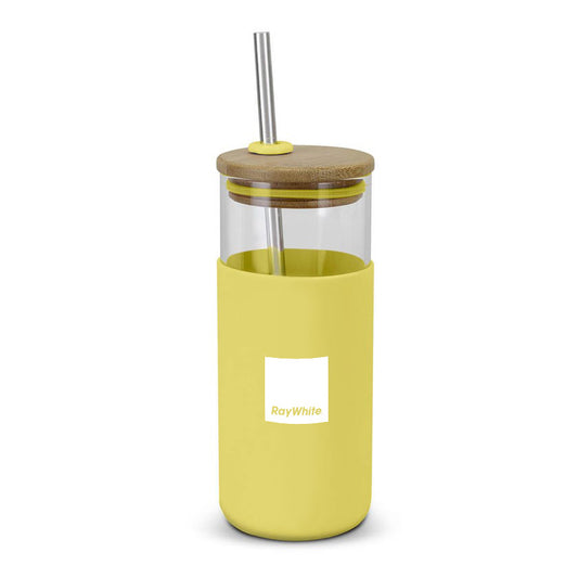 Glass Tumbler With Straw - Yellow