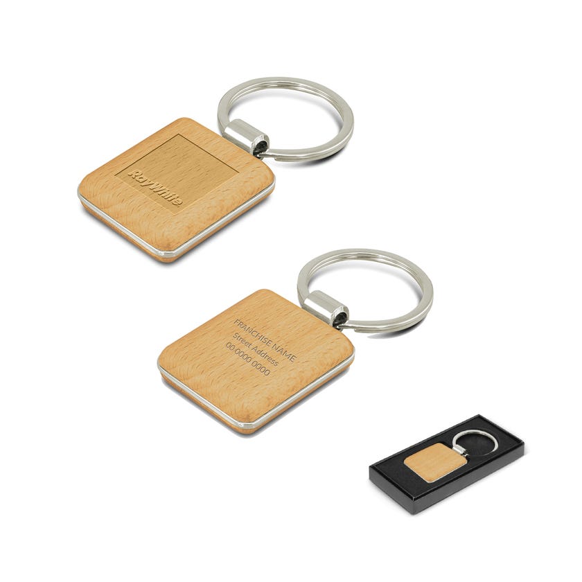 Wooden Square Key Ring - Personalised – Ray White Shop AUS